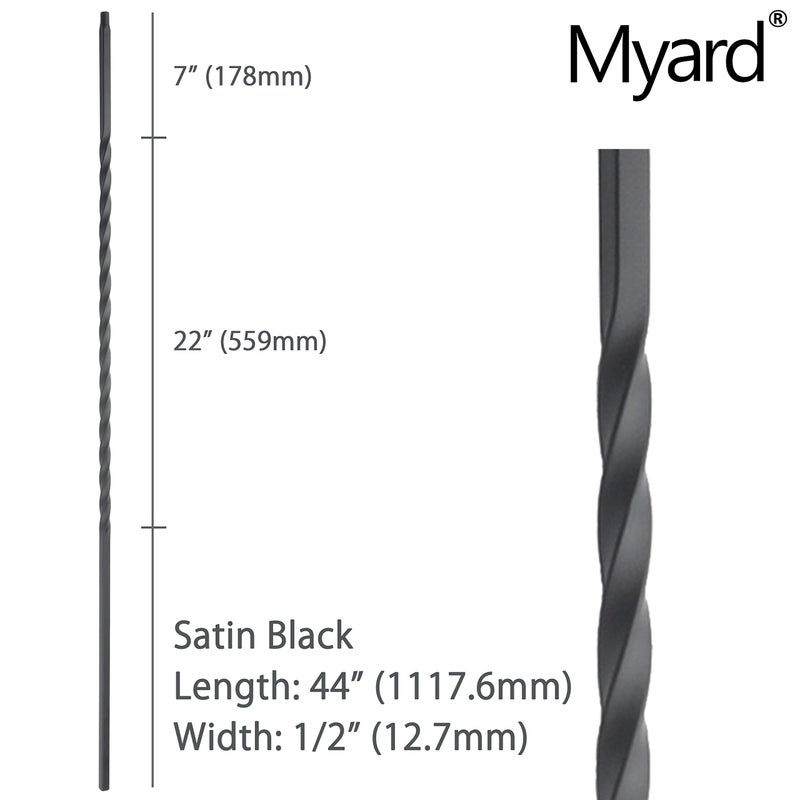 Myard Long Twist 1/2 Inches Square Forged Iron Stair Balusters Furniture for Deck Handrail Railing Staircase Balusters Banister Balustrade, 44 Inches 10-Pack (Satin Black) - Image 2